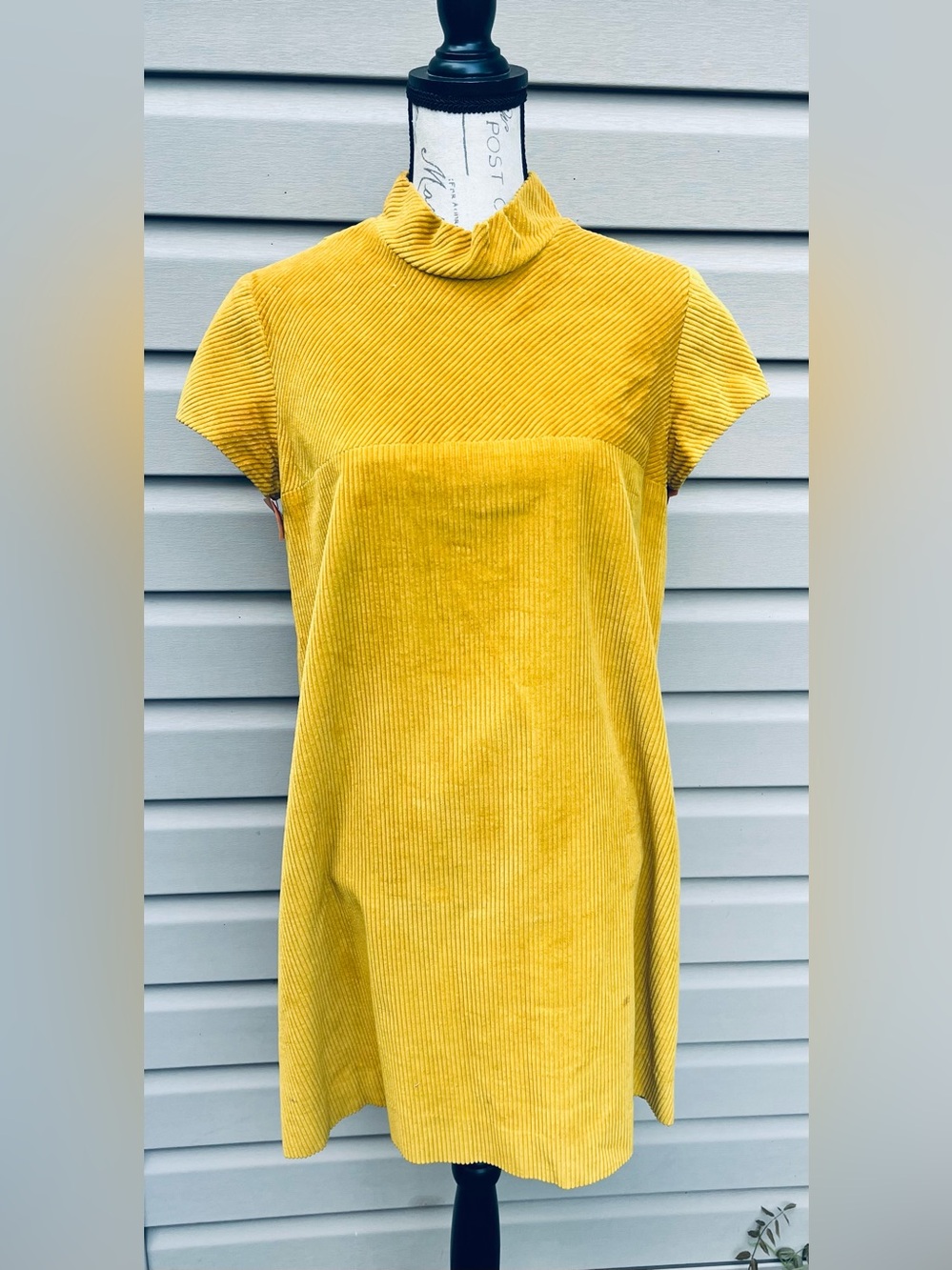 Mustard Yellow Corduroy Mock Neck Women's dress